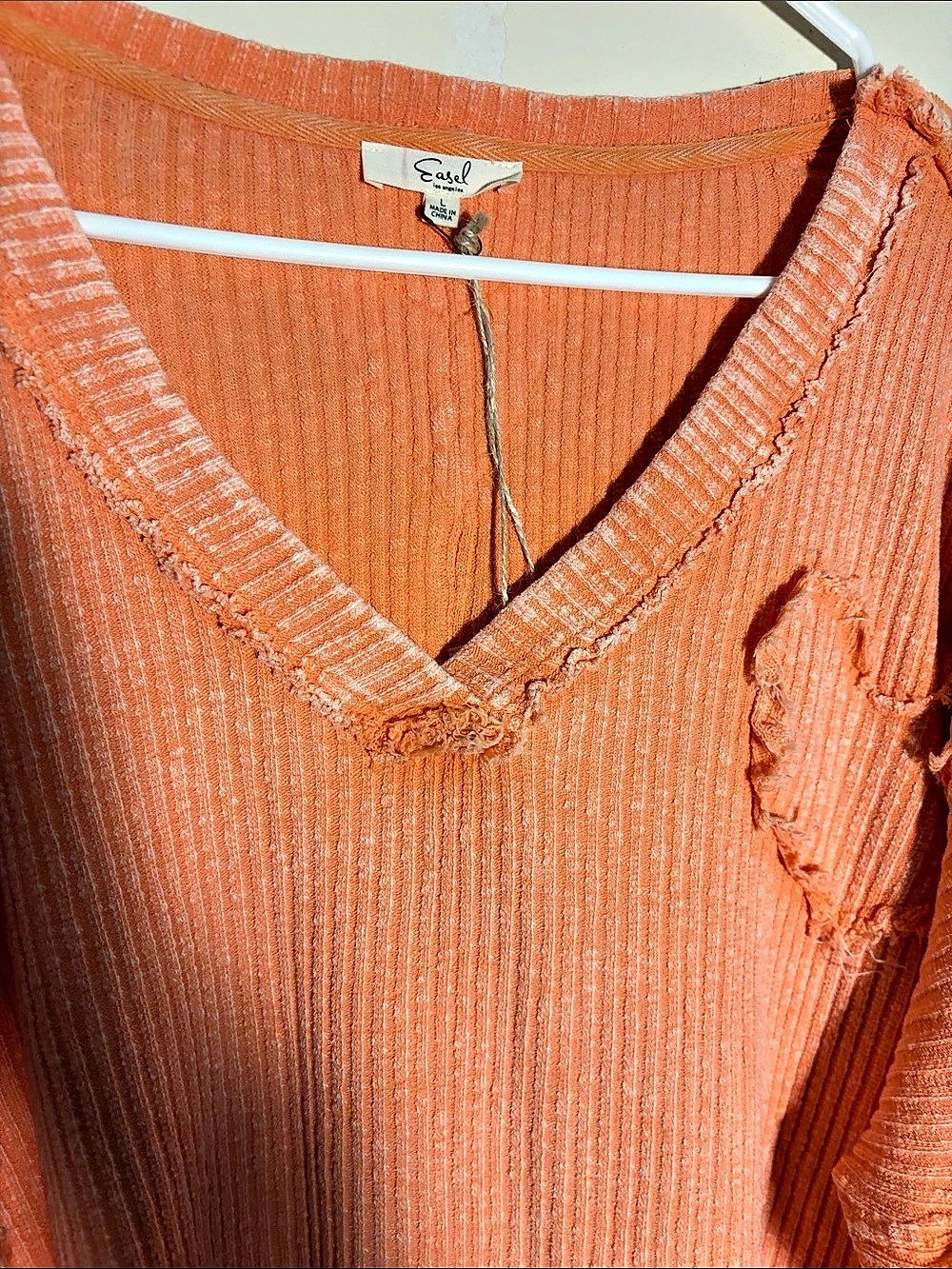 Easel Distressed Knit Tunic in Orange - Picture 3 of 9